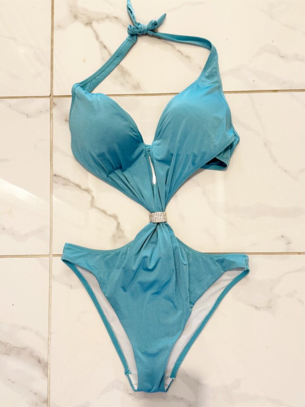 Jolidon Blue Swimsuit 1-pc resort wear vaca Monokini Swim M 40 EUR - Picture 3 of 13